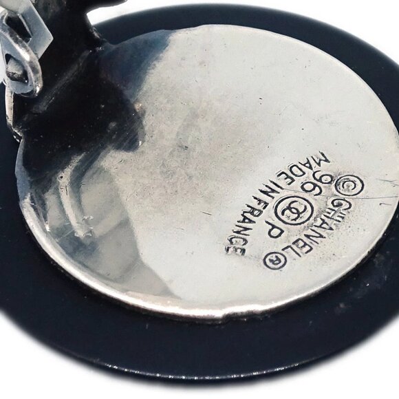 Chanel Button Earrings Clip-On Rhinestone Black - Picture 4 of 4